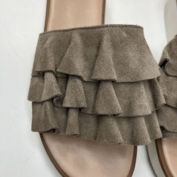 Seychelles Axis Taupe Suede Ruffle Slides Sandals Size 7.5 - Picture 5 of 9